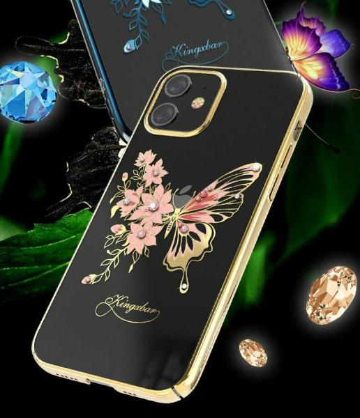 Kingxbar Butterfly Schutzhülle mit Swarovski-Kristallen iPhone 12 / 12 Pro gold